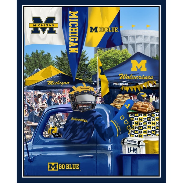 University of Michigan Fabric Panel, Sykel Enterprises, StartingStitches, 100% Cotton, Quilt Panel, Wallhanging, NCAA, College Football