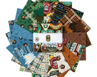 Only You Charm Pack, Riley Blake Designs, SMOKEY THE BEAR, StartingStitches, 5" squares, 100% Cotton, Quilting, Precuts, Licensed