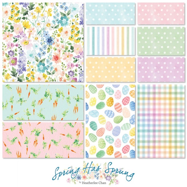 Spring Has Sprung Charm Pack, Clothworks, Heatherlee Chan, StartingStitches, 5" squares, 100% Cotton, Quilting, Precuts