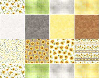 Sunflower Field Layer Cake, P&B Textiles, Sandy L. Clough, StartingStitches, 10" Squares, 42 Pieces, 100% Cotton, Quilting, Precuts