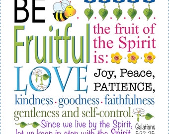 Be Fruitful - Galatians 5:22, 25 Pre-Printed Fabric Art Panel, #AP682, Jody Houghton Designs, 6" Sq., 100% Cotton, Mini Panel, Quilt Block