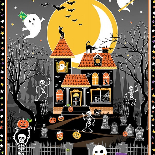 Glow-O-Ween Fabric Panel, Benartex, Greta Lynn, StartingStitches, 100% Cotton, Quilt Panel, Wallhanging, Halloween, Glow in the Dark