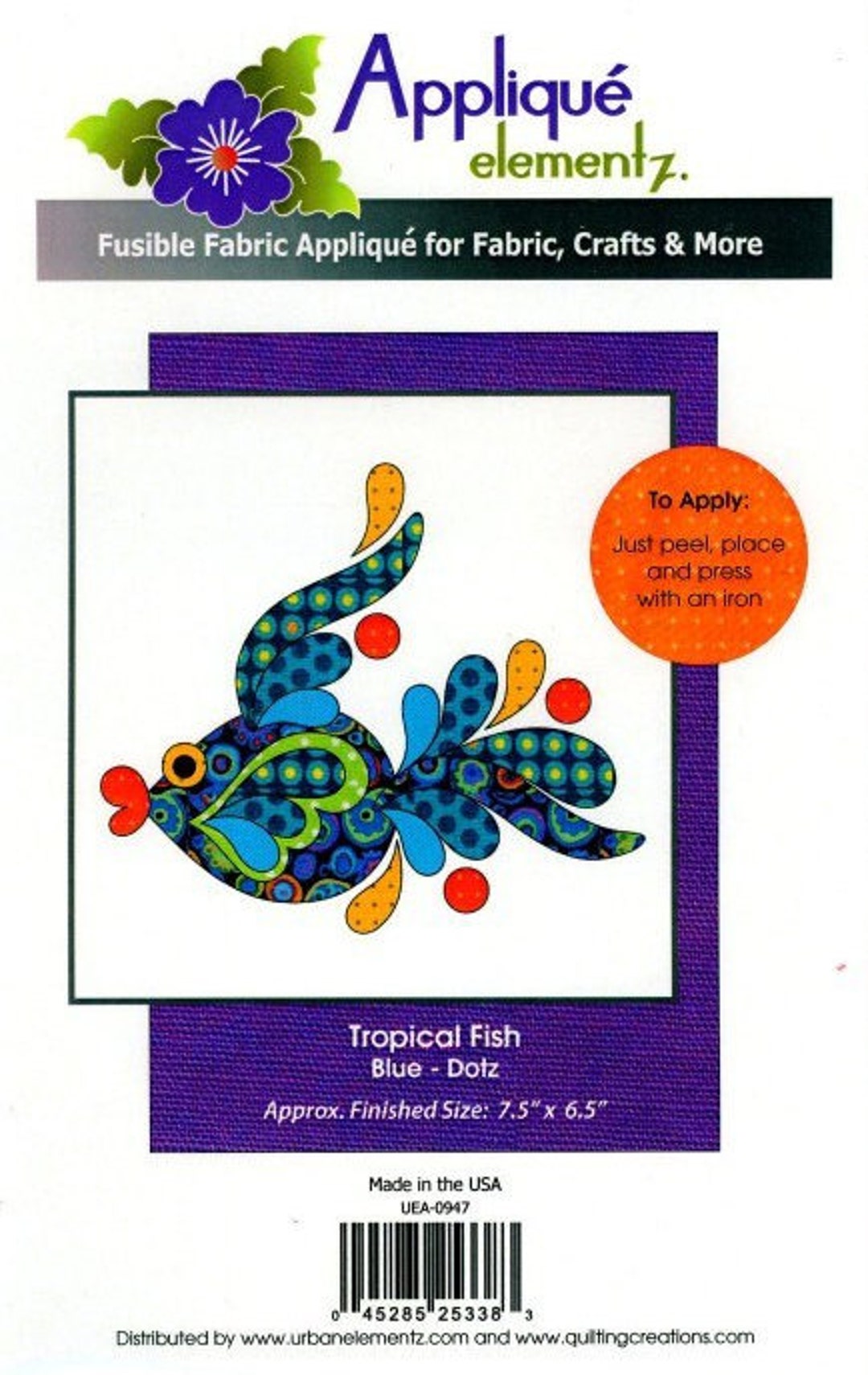 Blue Tropical Fish Precut Fused Applique, Applique Elementz, UEA0947