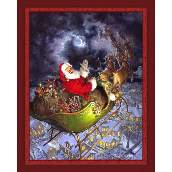 Merry Christmas to All Digital Print Fabric Panel, Tom Newsom, Marshall Dry Goods, StartingStitches, 100% Cotton, Quilt Panel, Wallhanging