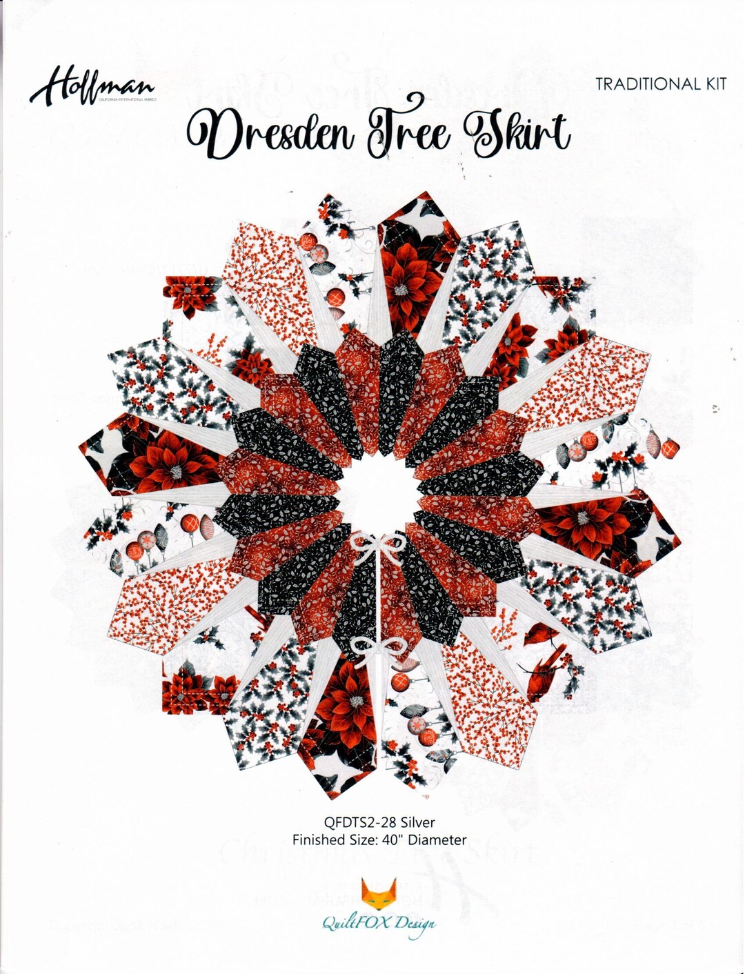 Hoffman SILVER Dresden Tree Skirt KIT, Quilt Fox Design, QFDTS228, Startingstitches, Christmas