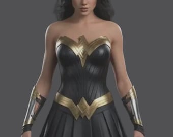 Handgefertigte Black & Gold Wonder Woman inspirierte Lederrüstung, Superheld Cosplay Kostüm
