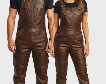 Luxus Herren Braun Leder Overall Overall - Handgemachte Echt Latzhose Custom Fit