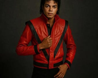 Michael Jackson Thriller Style Lammfell Lederjacke für Herren