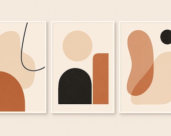 Mid Century Modern Abstraktes 3-teiliges Print-Set | Terracotta, Beige, Schwarz (Digital Download)