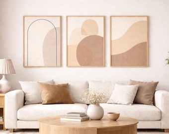 Neutral Abstract Art Prints, Set of 3, Beige Minimalist Decor (Digital Download)
