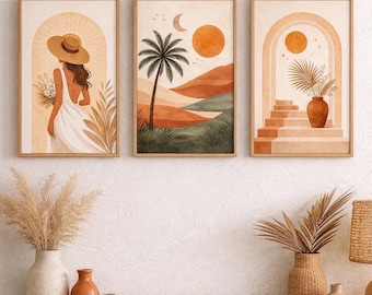 Boho Desert Wall Art Set | Neutral Sun Prints (PDF Download)