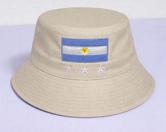 Argentinien Beige Eimer Hut, Retro Fußball Futbol Fan Hut, Gesticktes Unisex WM Geschenk