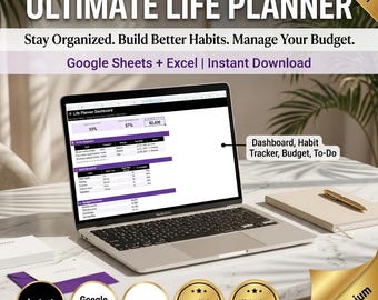 Digital All in One Dream life planner Google Sheet Bundle, Ultimate Hyperlinked Template, To Do List, Habit Tracker, Productivity Goal Excel