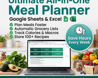 Family Family Meal Prep Planner Spreadsheet Digital,  Calorie Tracker, Grocery List, Recipe Book, Pantry Inventory, Google Sheets & Excel