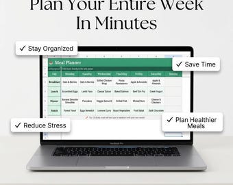 Weekly Meal Planner Spreadsheet, Grocery List, Recipe Book n Calorie Tracker,Google Sheets & Excel Template,Healthy High Protein Food Prep