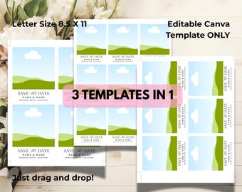 編集可能なSave the Dateテンプレート｜DIYウェディングマグネット、カード（Canvaダウンロード）