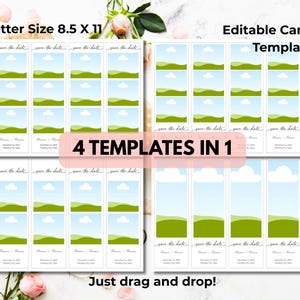 Save the Date Magnet Template: Editable Photo Strip Canva 2.5x8, 4 Layouts