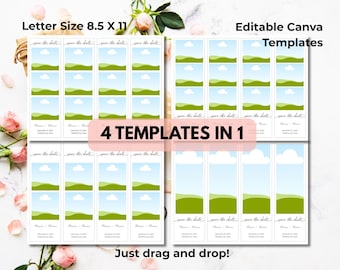 Save the Date-magneetsjabloon: bewerkbare fotostripcanva 2,5 x 8, 4 lay-outs