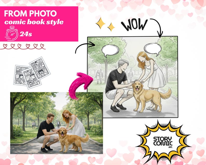 Custom Love Story Comic Book Page | Pop Art Comic Strip Illustration ...