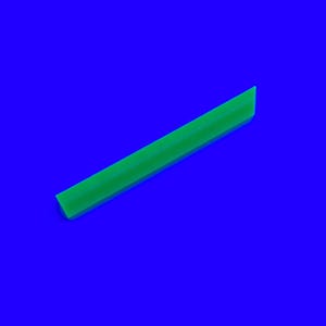 May include: A bright green, rectangular object with a beveled edge, set against a vibrant blue background. The object appears to be a solid, geometric shape, possibly a component or a design element.
