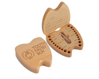 Tooth Keepsake Box 1, Tooth Box, Fairy First Tooth Saver Wooden Box Keepsake Organizer for Lost Teeth, Tweezers and Lanugo Bottle