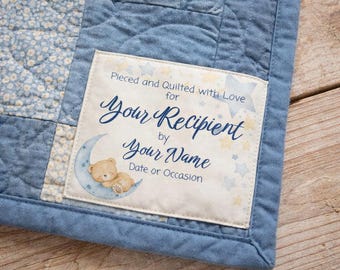 Custom Teddybär Baby Quilt Label, druckbares Geschenk für Jungen oder Mädchen