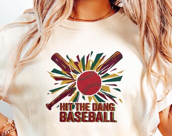 Youth Baseball Dad Fan Trendy Retro Game Day Season Tee Retro Baseball Graphic Game Day Hit The Dang Ball Baseball Comfort Colors ® Shirt