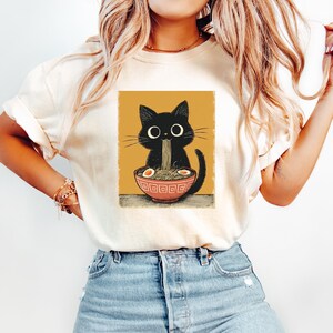 Funny Cat Shirt Kawaii Japanese Anime Cat Shirt Kawaii Japanese Food Pun Shirt Anime Cat T-Shirt Cute Noodle Cat Sweatshirt Foodie Gift Idea image 3