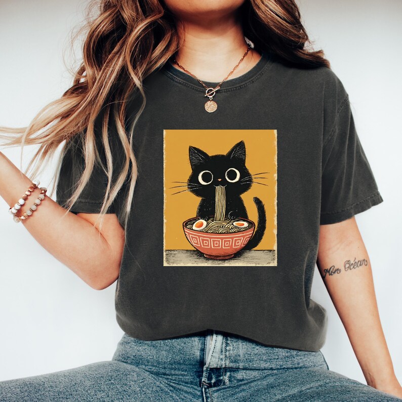 Funny Cat Shirt Kawaii Japanese Anime Cat Shirt Kawaii Japanese Food Pun Shirt Anime Cat T-Shirt Cute Noodle Cat Sweatshirt Foodie Gift Idea image 4