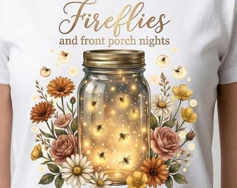 Eldflugor Mason Jar PNG, Vildblommor Sommarnätter Sublimering (Digital Nedladdning)