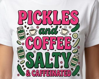 Salta koffeinhaltiga pickles kaffe PNG, retro mat T-shirt design (digital nedladdning)