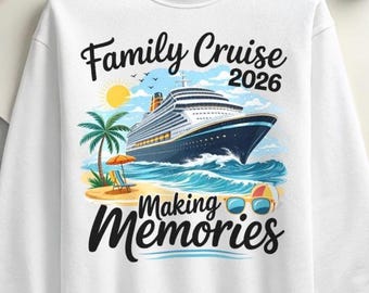 Familjekryssning 2026-tröja | Vintage segelfartygsstranddesign (PNG JPG)
