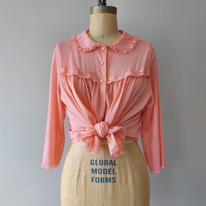 Peachy Pink Frilly Bed Jacket by Pinehurst Lingerie - Large
