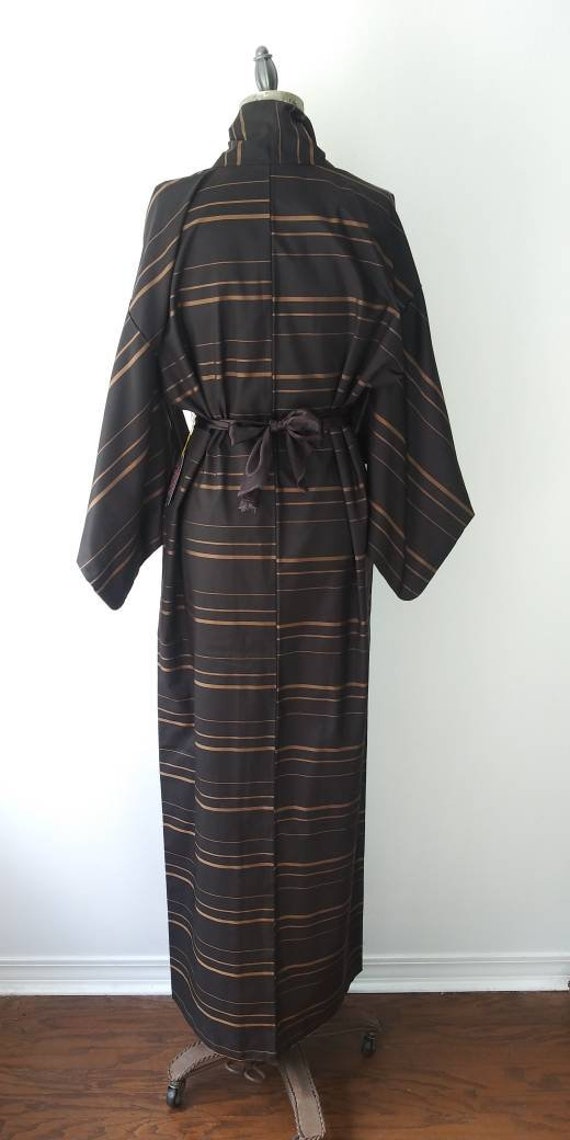 Black and Antique Gold Stripe Long Kimono Robe - image 6