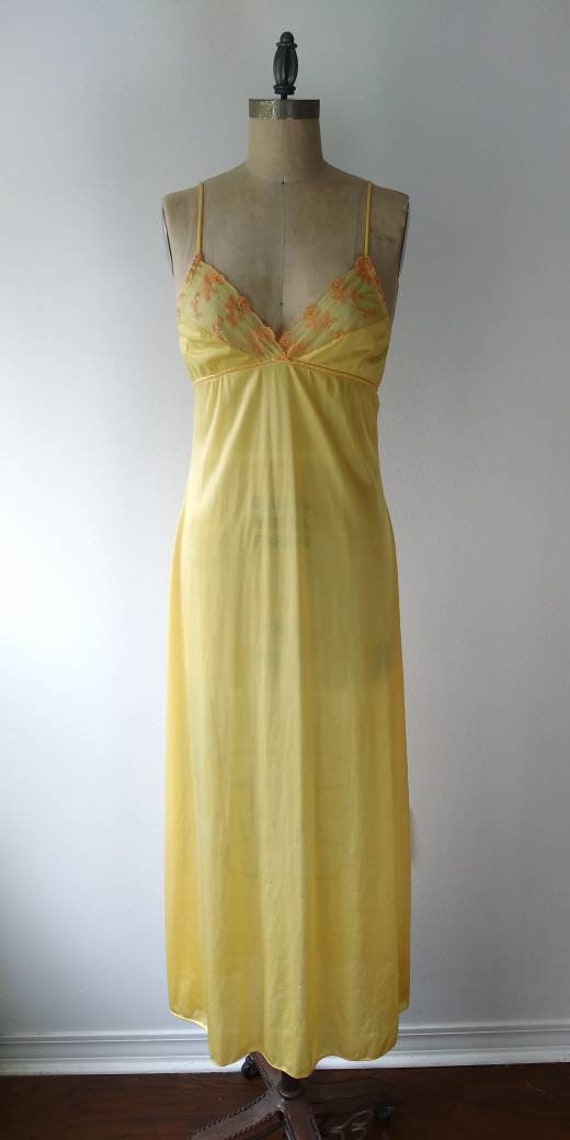 Bright Yellow Long Nightgown with Orange Flowers … - image 2