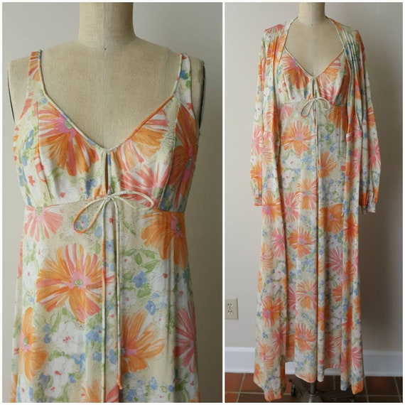 olga orange flower print dress Anthropologie Maxi Dress with Olga Margarita, Handmade Beaded Necklaces