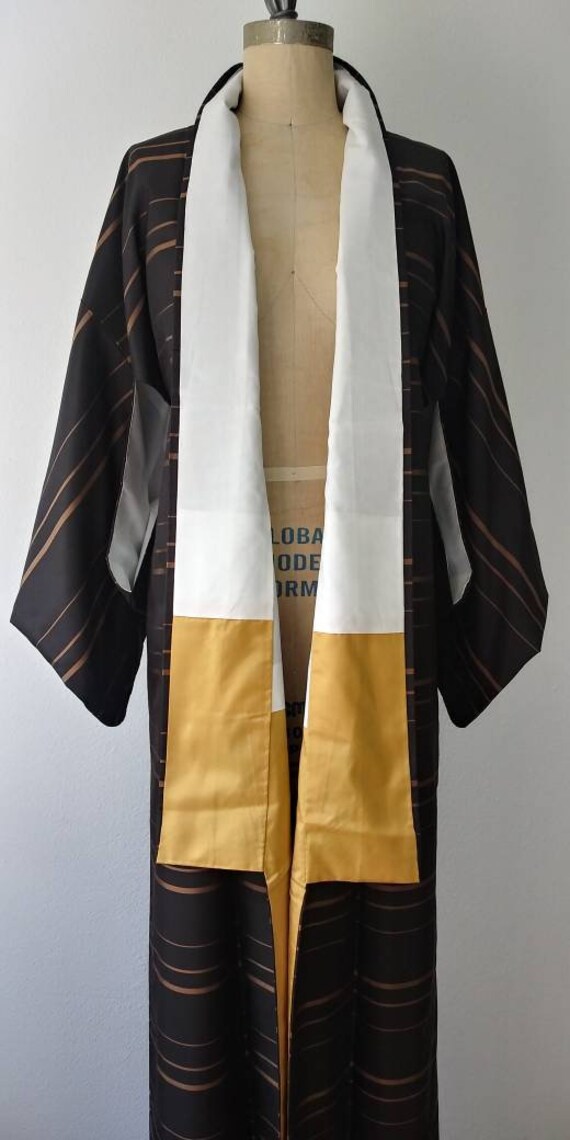 Black and Antique Gold Stripe Long Kimono Robe - image 9