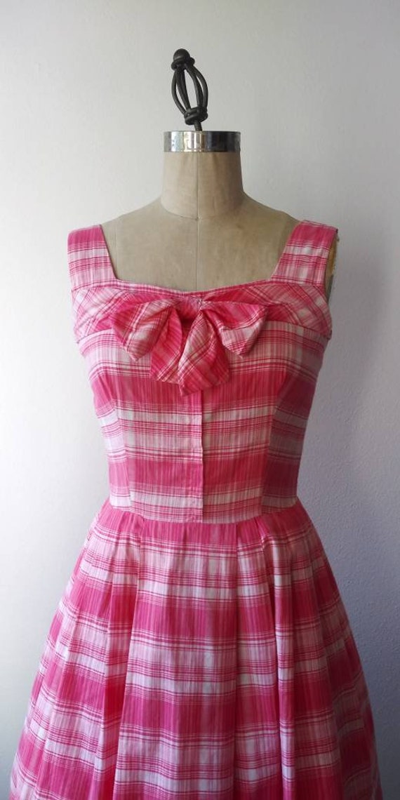 Pink and White Plaid Fit and Flare 50s Dress - Sma