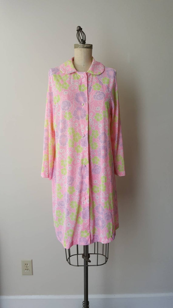 60s Neon Pink Flower Power Day Robe with Peter Pa… - image 3