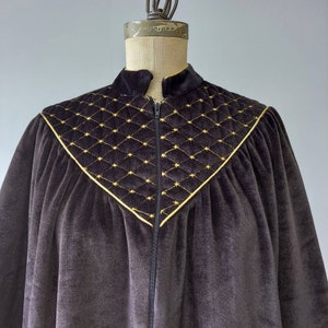 Black Velour Zip Up House Coat with Gold Embroidery