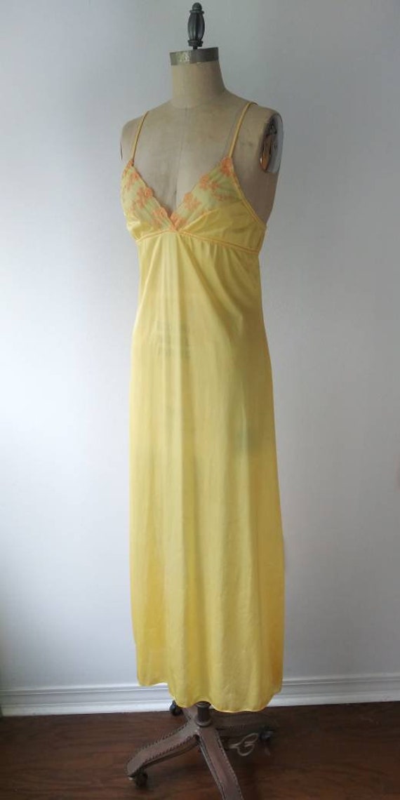 Bright Yellow Long Nightgown with Orange Flowers … - image 5