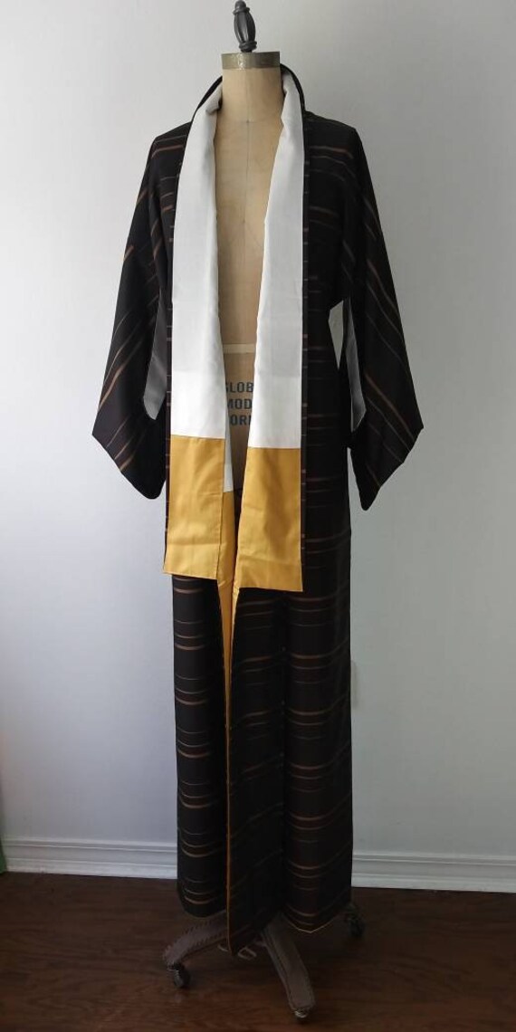Black and Antique Gold Stripe Long Kimono Robe - image 2