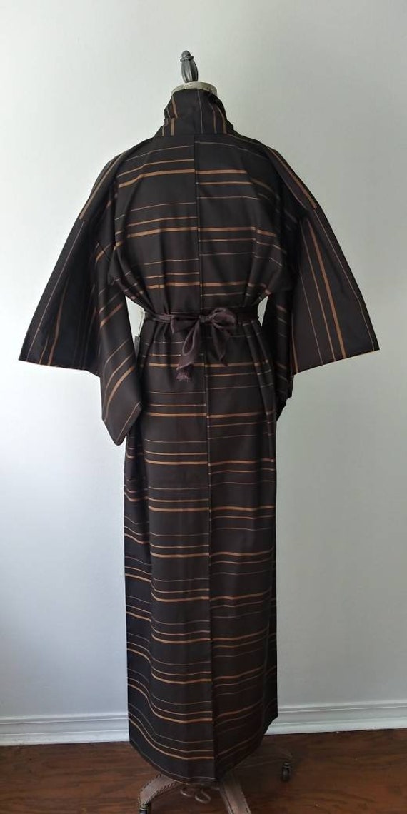 Black and Antique Gold Stripe Long Kimono Robe - image 8