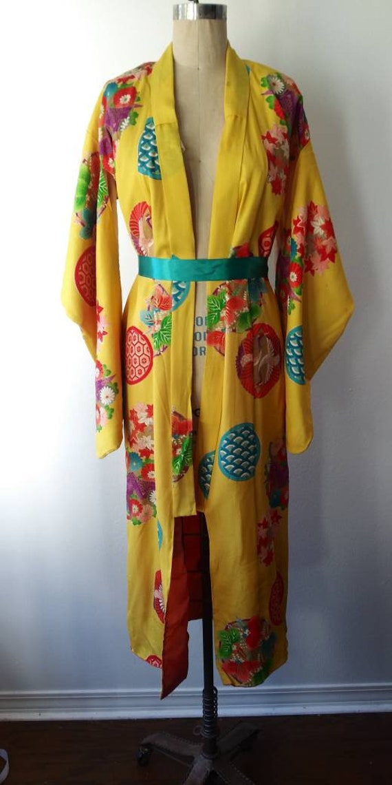 Bright Yellow Kimono with Cranes and Origami Color