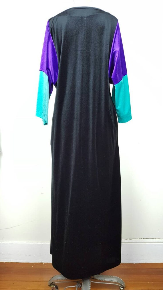 Black Velvet Kaftan with Colorblock Turquoise and… - image 5