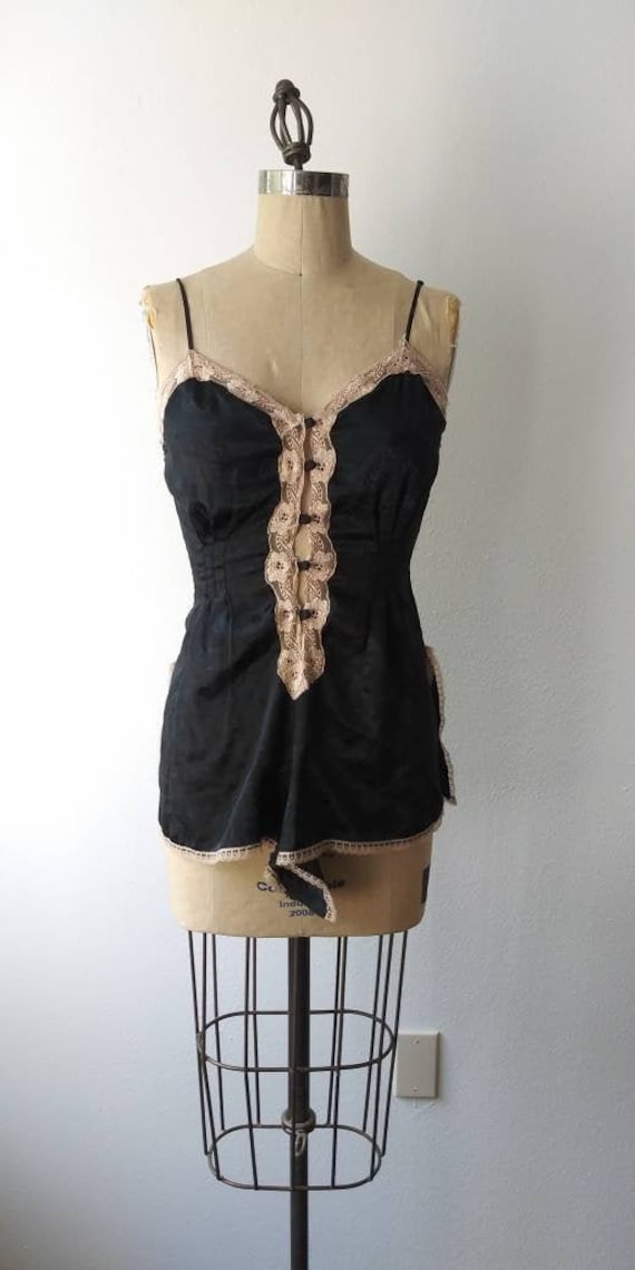 Black Button Up Bodysuit with Cream Lace by Victor