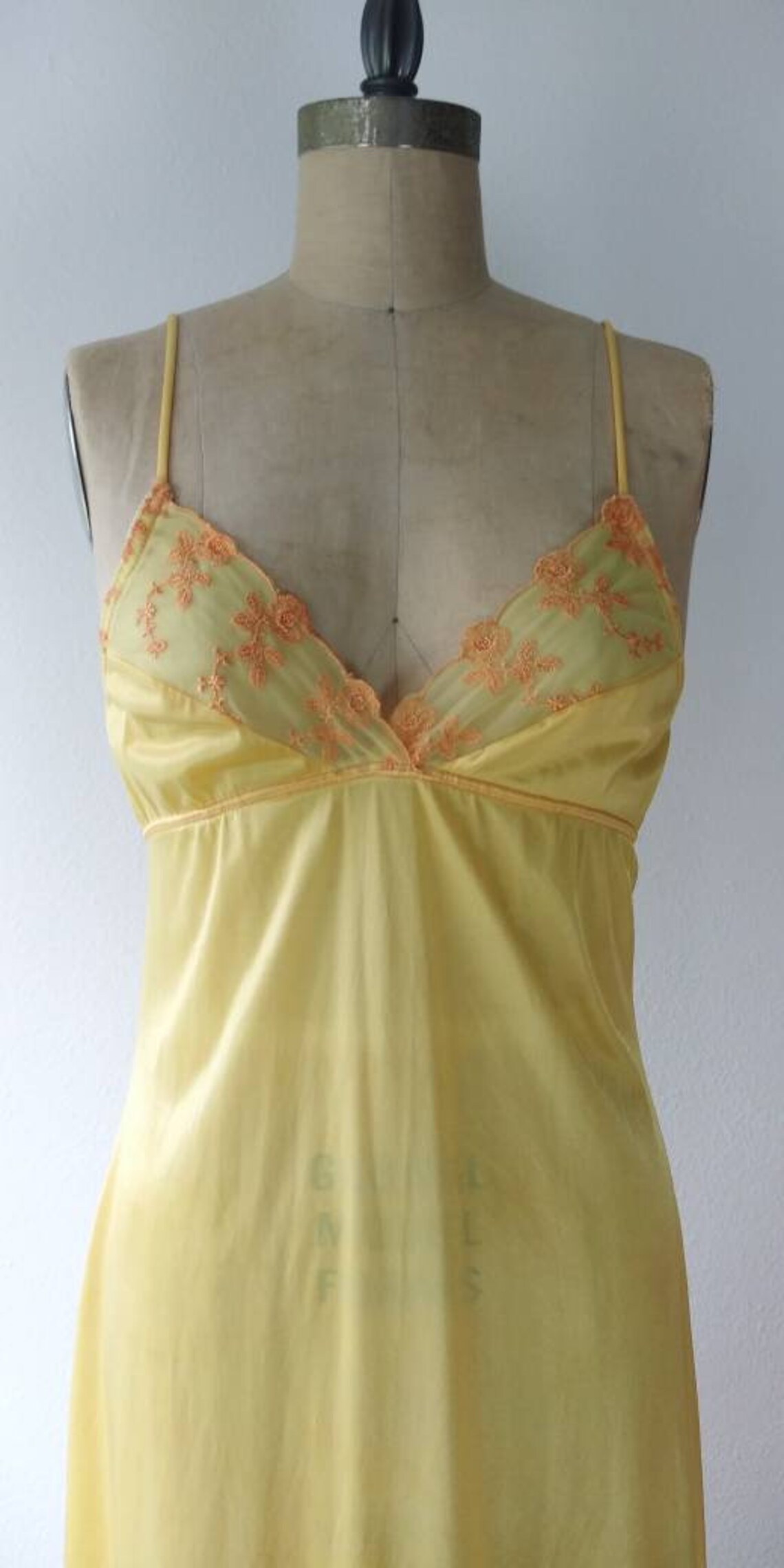 Bright Yellow Long Nightgown With Orange Flowers 36 38 Bust Etsy