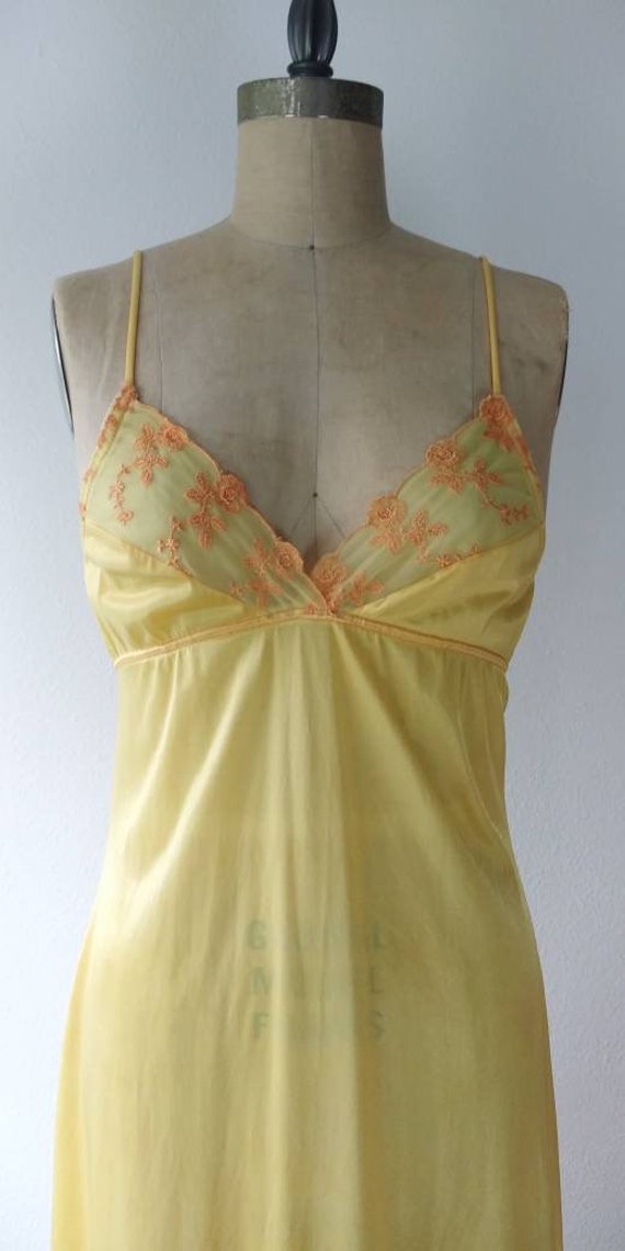 Bright Yellow Long Nightgown with Orange Flowers … - image 6