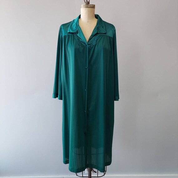 Deep Emerald Lightweight Nylon Button Up Robe by … - image 1