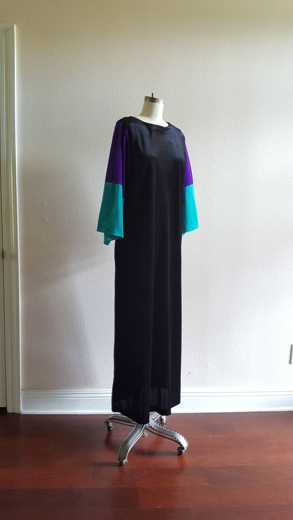 Black Velvet Kaftan with Colorblock Turquoise and… - image 2